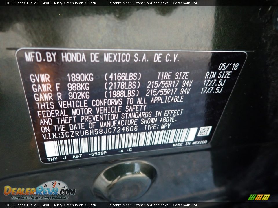 2018 Honda HR-V EX AWD Misty Green Pearl / Black Photo #27