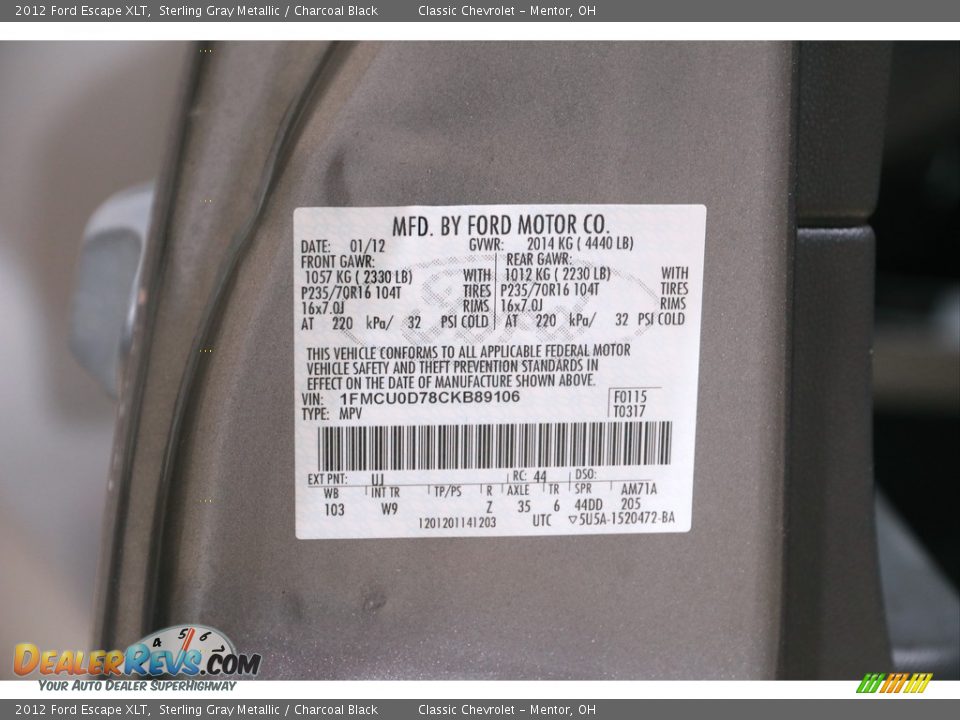 2012 Ford Escape XLT Sterling Gray Metallic / Charcoal Black Photo #18