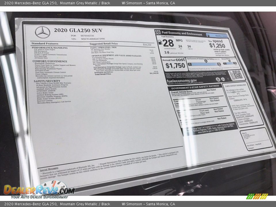 2020 Mercedes-Benz GLA 250 Mountain Grey Metallic / Black Photo #10