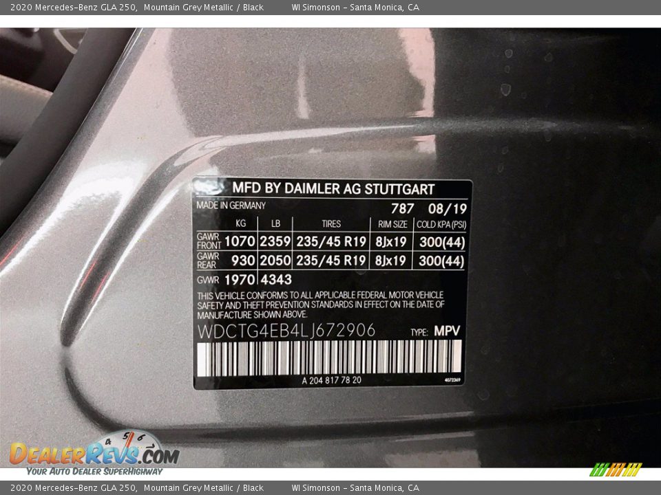2020 Mercedes-Benz GLA 250 Mountain Grey Metallic / Black Photo #11