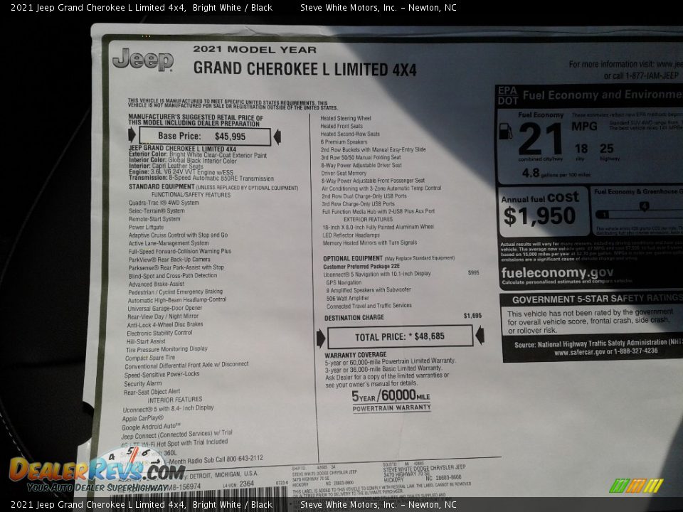 2021 Jeep Grand Cherokee L Limited 4x4 Bright White / Black Photo #31