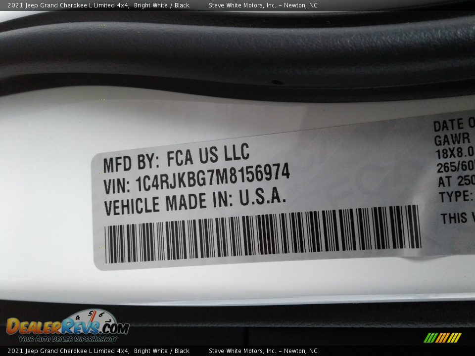 2021 Jeep Grand Cherokee L Limited 4x4 Bright White / Black Photo #33