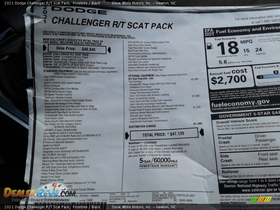 2021 Dodge Challenger R/T Scat Pack Frostbite / Black Photo #26