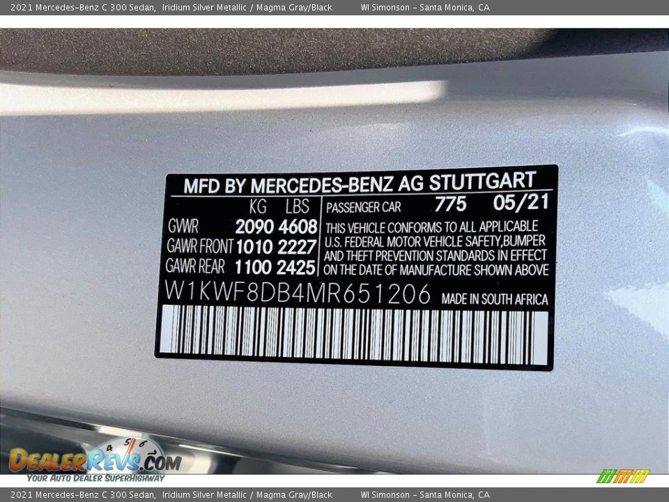2021 Mercedes-Benz C 300 Sedan Iridium Silver Metallic / Magma Gray/Black Photo #13