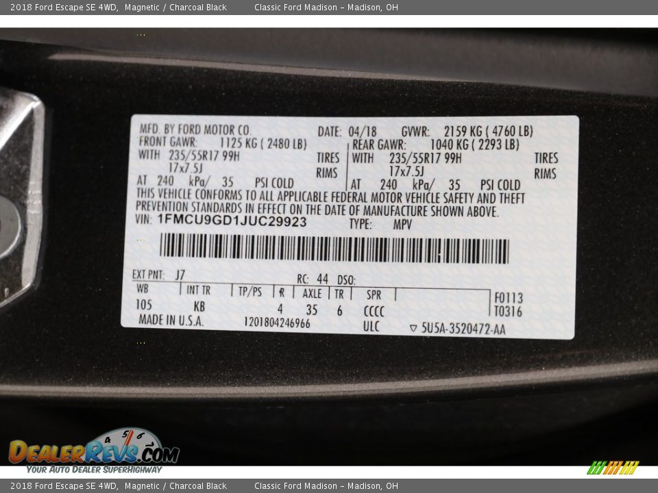 2018 Ford Escape SE 4WD Magnetic / Charcoal Black Photo #19