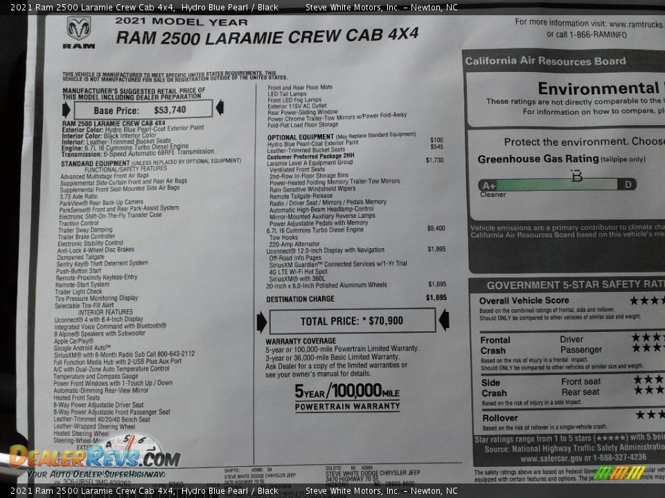 2021 Ram 2500 Laramie Crew Cab 4x4 Hydro Blue Pearl / Black Photo #33