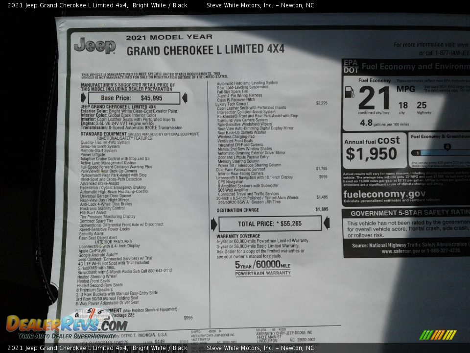 2021 Jeep Grand Cherokee L Limited 4x4 Bright White / Black Photo #35