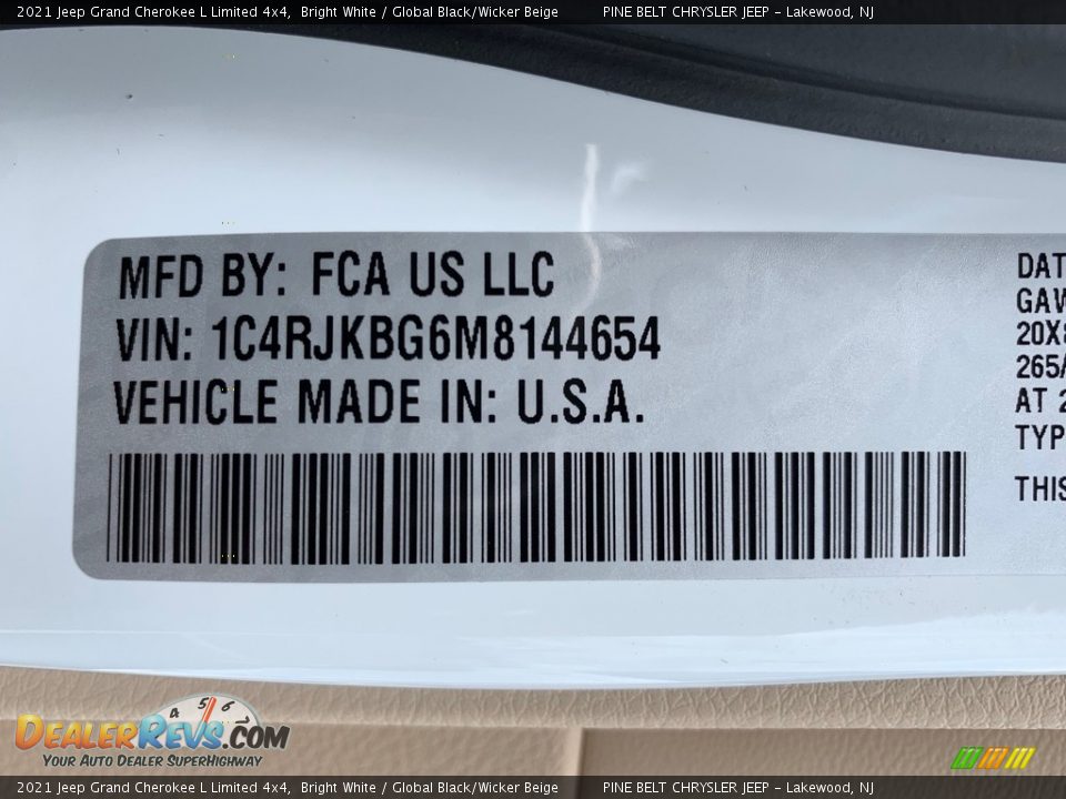 2021 Jeep Grand Cherokee L Limited 4x4 Bright White / Global Black/Wicker Beige Photo #14