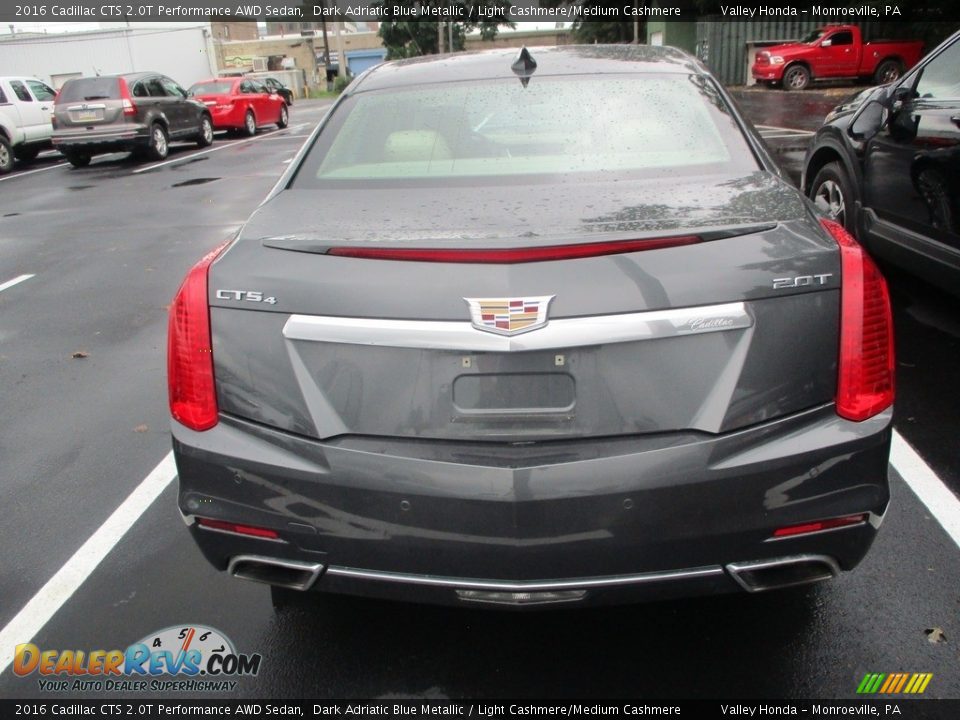 2016 Cadillac CTS 2.0T Performance AWD Sedan Dark Adriatic Blue Metallic / Light Cashmere/Medium Cashmere Photo #4