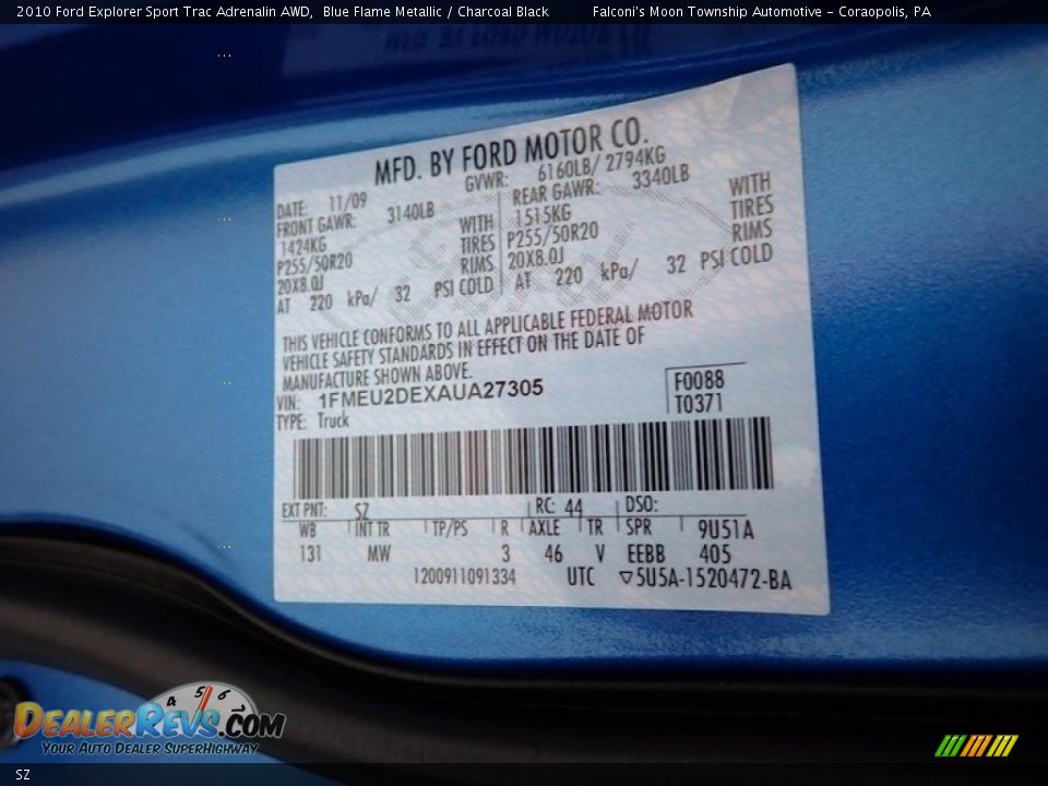 Ford Color Code SZ Blue Flame Metallic