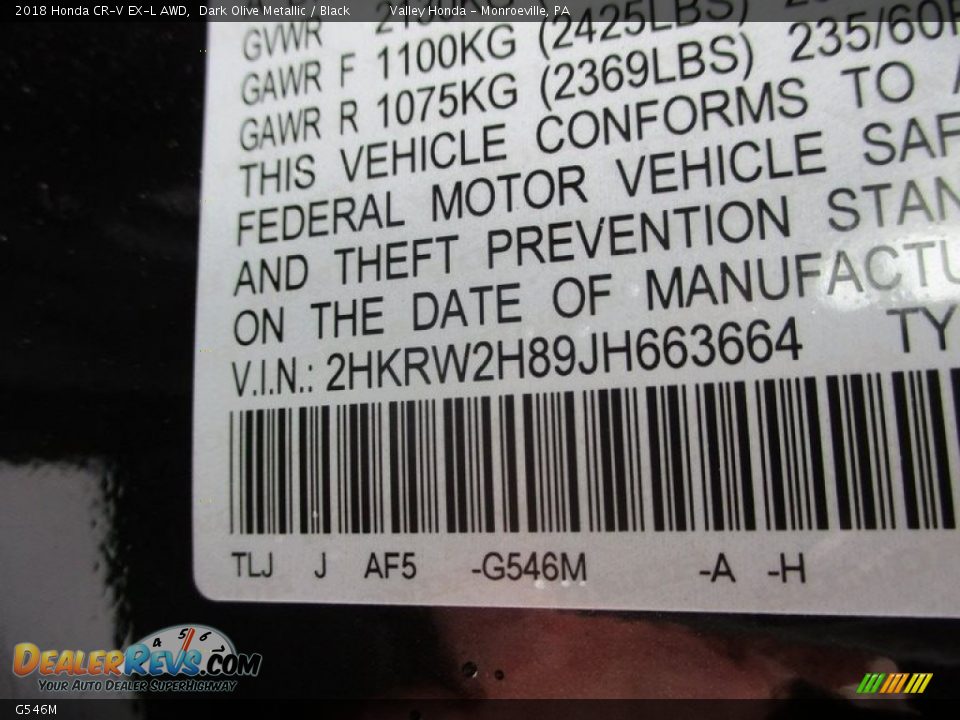 Honda Color Code G546M Dark Olive Metallic