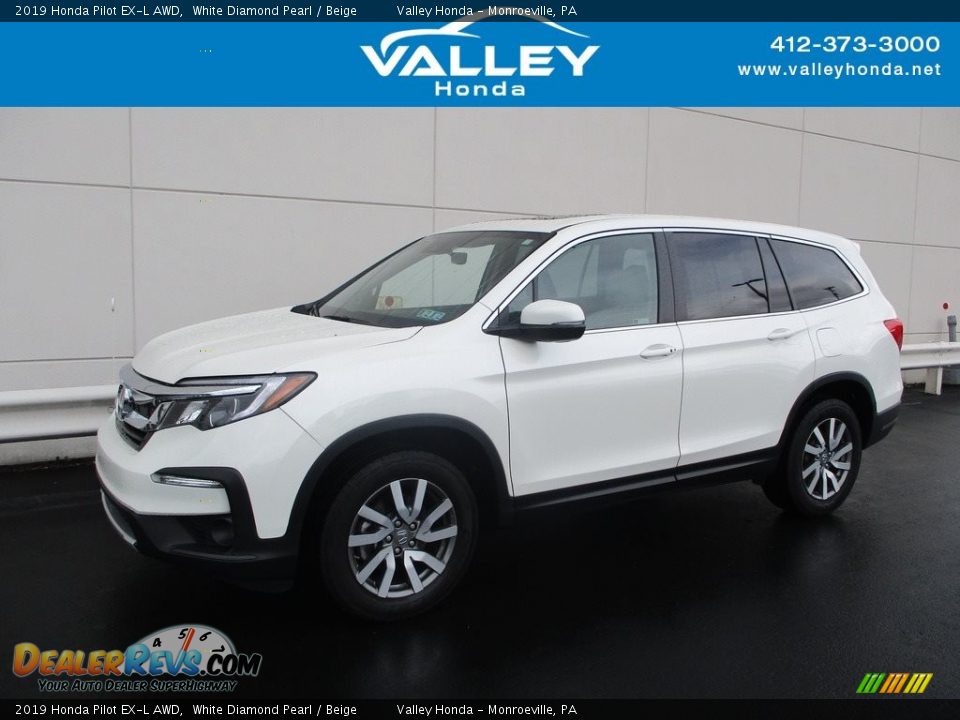 2019 Honda Pilot EX-L AWD White Diamond Pearl / Beige Photo #1