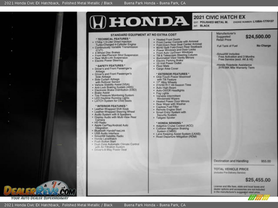 2021 Honda Civic EX Hatchback Polished Metal Metallic / Black Photo #36