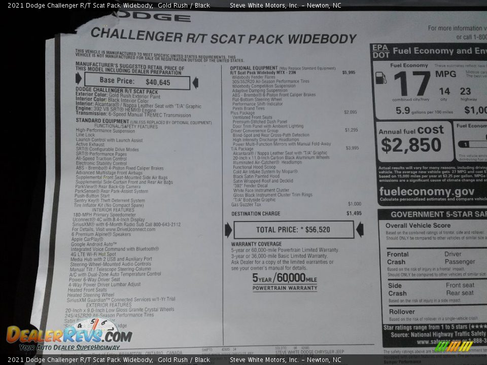 2021 Dodge Challenger R/T Scat Pack Widebody Window Sticker Photo #26