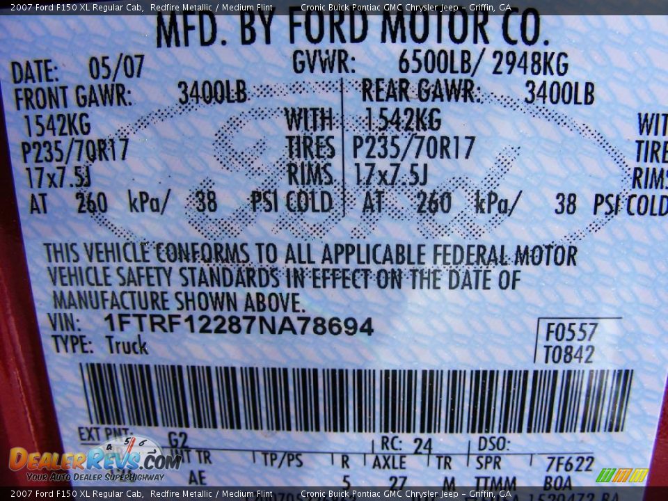 2007 Ford F150 XL Regular Cab Redfire Metallic / Medium Flint Photo #22