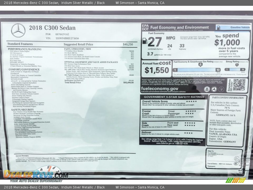 2018 Mercedes-Benz C 300 Sedan Iridium Silver Metallic / Black Photo #10