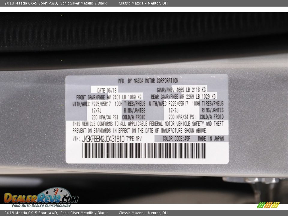 2018 Mazda CX-5 Sport AWD Sonic Silver Metallic / Black Photo #18