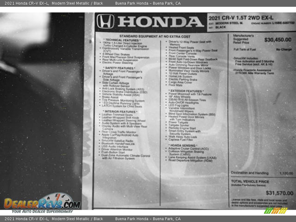 2021 Honda CR-V EX-L Modern Steel Metallic / Black Photo #36