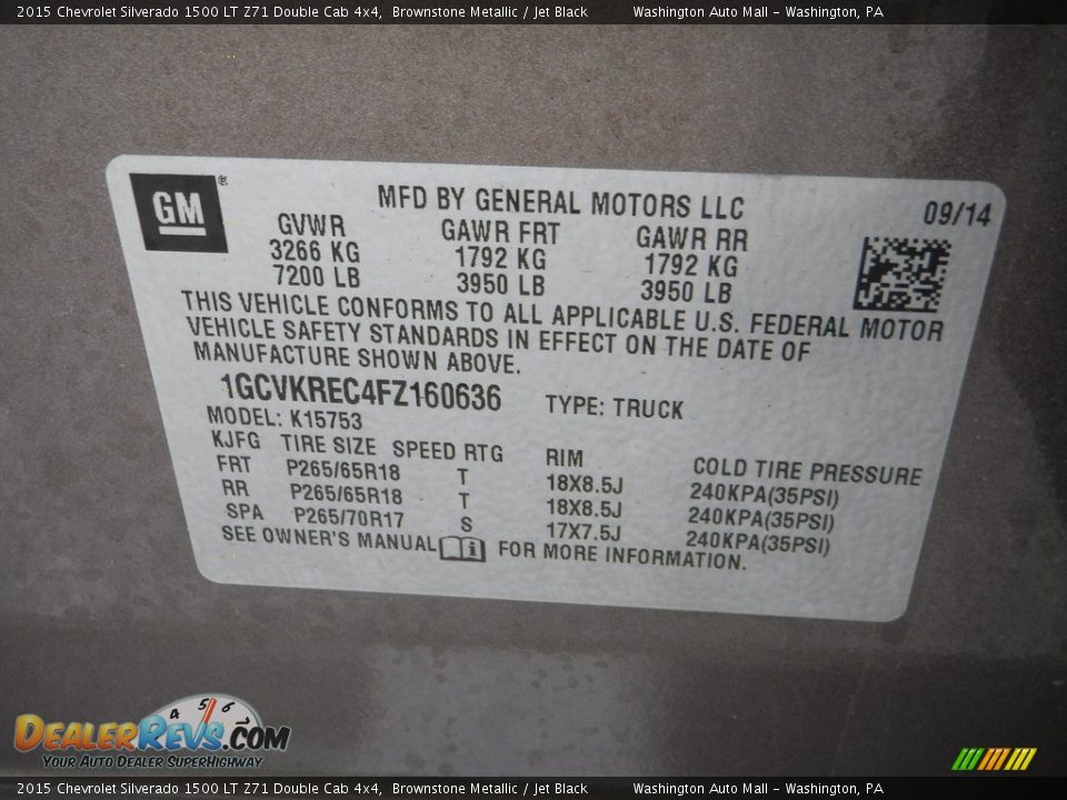 2015 Chevrolet Silverado 1500 LT Z71 Double Cab 4x4 Brownstone Metallic / Jet Black Photo #34