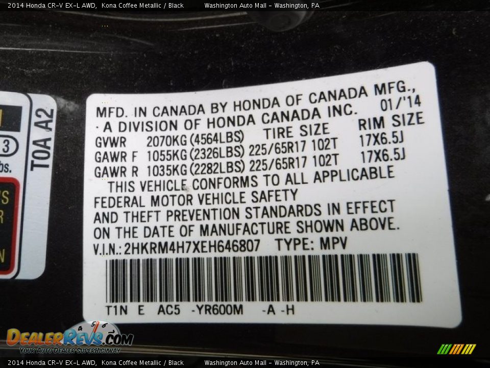 2014 Honda CR-V EX-L AWD Kona Coffee Metallic / Black Photo #29