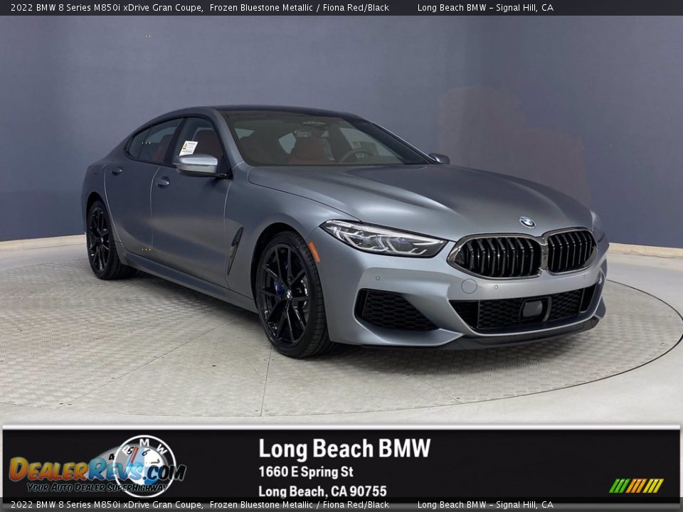 2022 BMW 8 Series M850i xDrive Gran Coupe Frozen Bluestone Metallic / Fiona Red/Black Photo #1