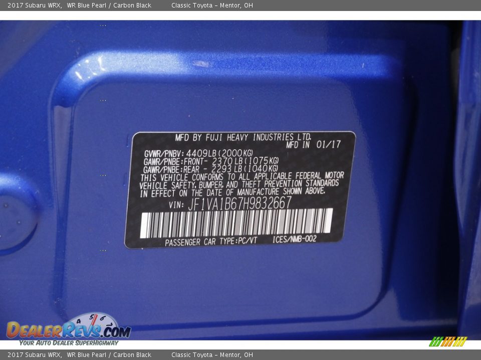 2017 Subaru WRX WR Blue Pearl / Carbon Black Photo #25