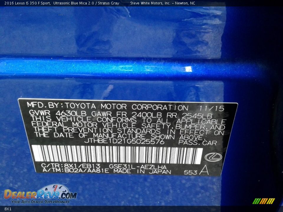 Lexus Color Code 8X1 Ultrasonic Blue Mica 2.0