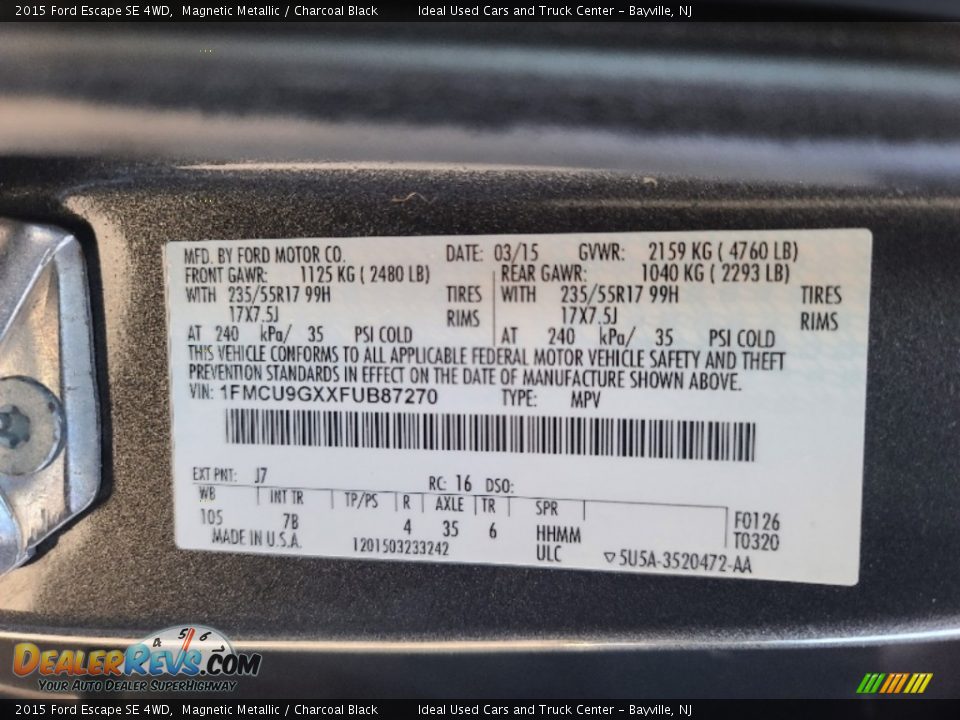 2015 Ford Escape SE 4WD Magnetic Metallic / Charcoal Black Photo #28