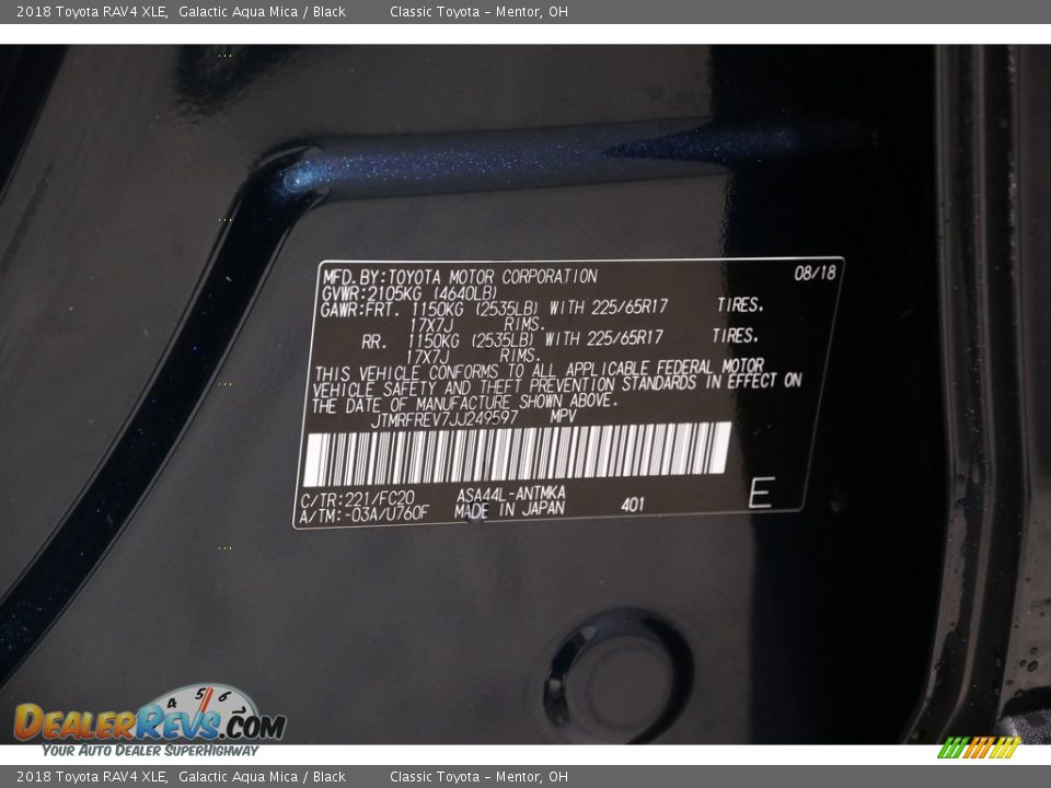 2018 Toyota RAV4 XLE Galactic Aqua Mica / Black Photo #19