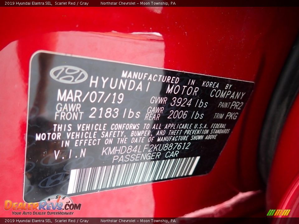 2019 Hyundai Elantra SEL Scarlet Red / Gray Photo #28
