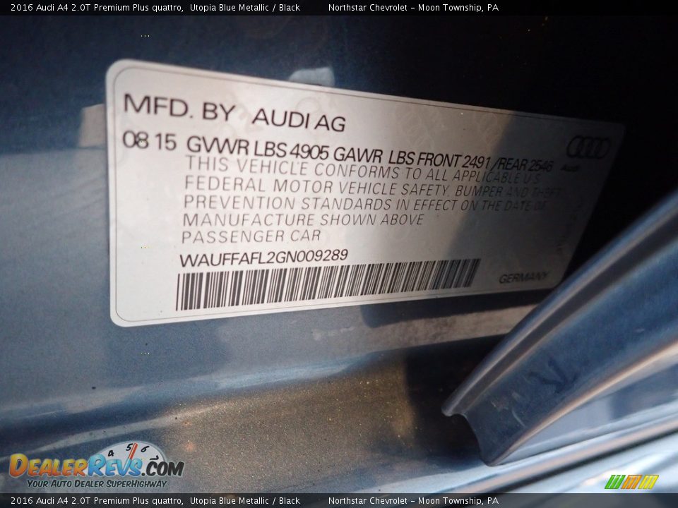 2016 Audi A4 2.0T Premium Plus quattro Utopia Blue Metallic / Black Photo #29