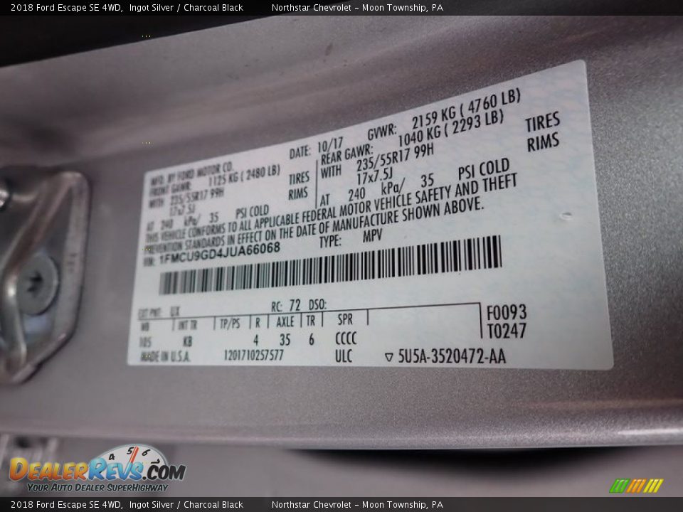 2018 Ford Escape SE 4WD Ingot Silver / Charcoal Black Photo #28