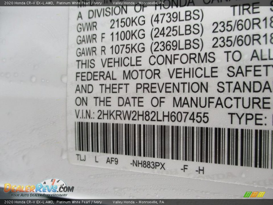 2020 Honda CR-V EX-L AWD Platinum White Pearl / Ivory Photo #19