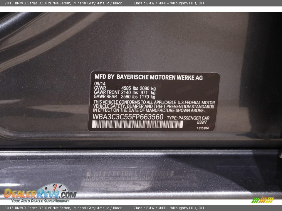 2015 BMW 3 Series 320i xDrive Sedan Mineral Grey Metallic / Black Photo #22