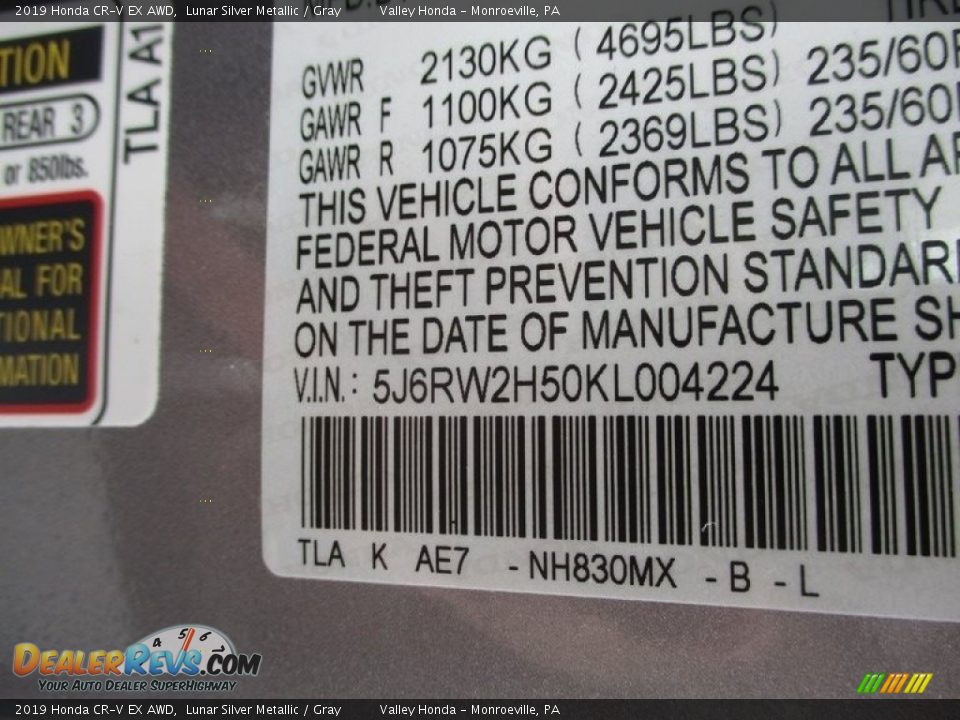2019 Honda CR-V EX AWD Lunar Silver Metallic / Gray Photo #19
