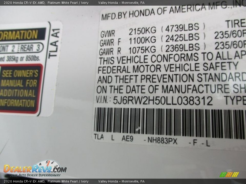 2020 Honda CR-V EX AWD Platinum White Pearl / Ivory Photo #19