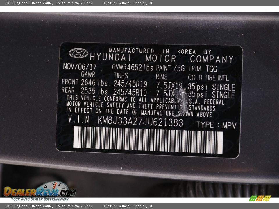 2018 Hyundai Tucson Value Coliseum Gray / Black Photo #20