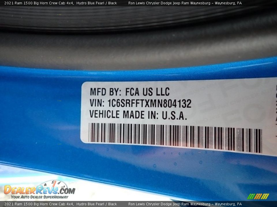 2021 Ram 1500 Big Horn Crew Cab 4x4 Hydro Blue Pearl / Black Photo #15