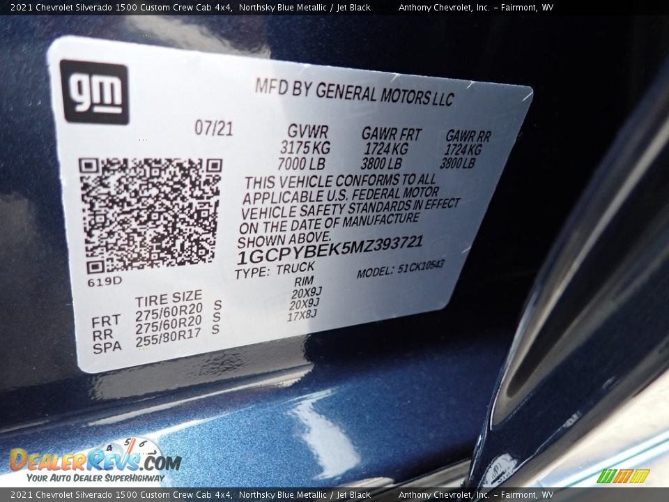 2021 Chevrolet Silverado 1500 Custom Crew Cab 4x4 Northsky Blue Metallic / Jet Black Photo #15
