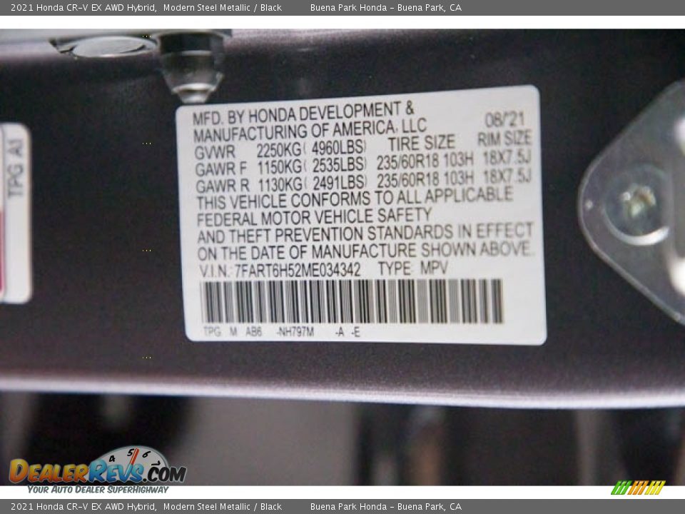 2021 Honda CR-V EX AWD Hybrid Modern Steel Metallic / Black Photo #35