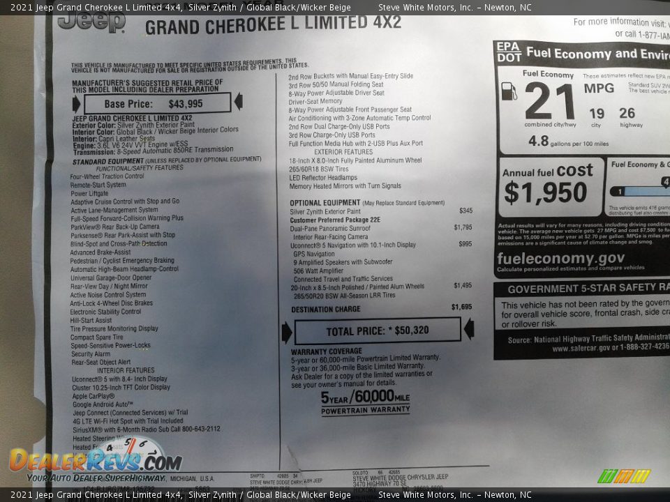 2021 Jeep Grand Cherokee L Limited 4x4 Silver Zynith / Global Black/Wicker Beige Photo #33