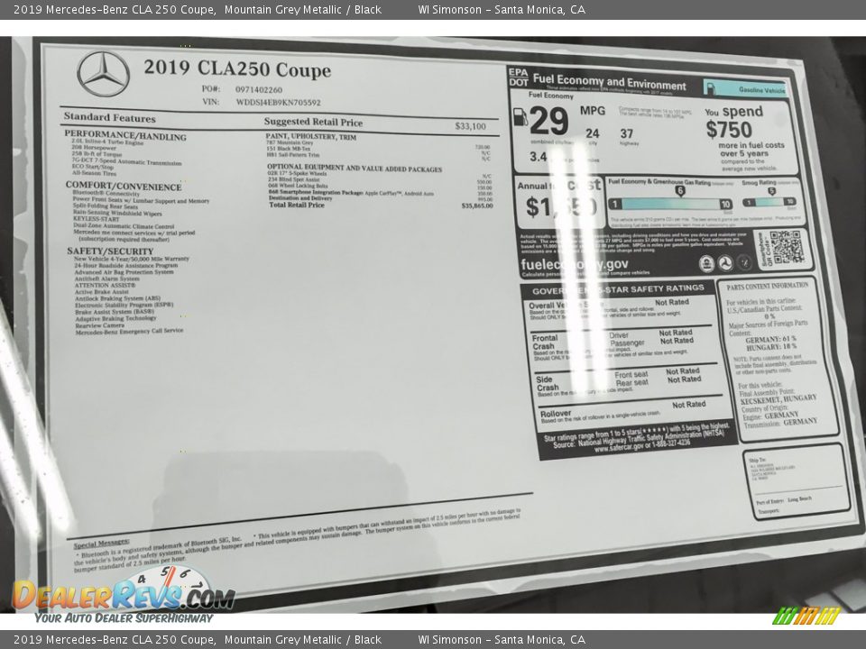 2019 Mercedes-Benz CLA 250 Coupe Mountain Grey Metallic / Black Photo #10