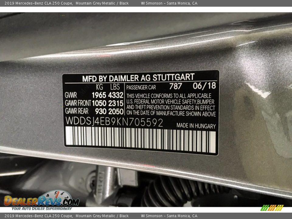 2019 Mercedes-Benz CLA 250 Coupe Mountain Grey Metallic / Black Photo #11