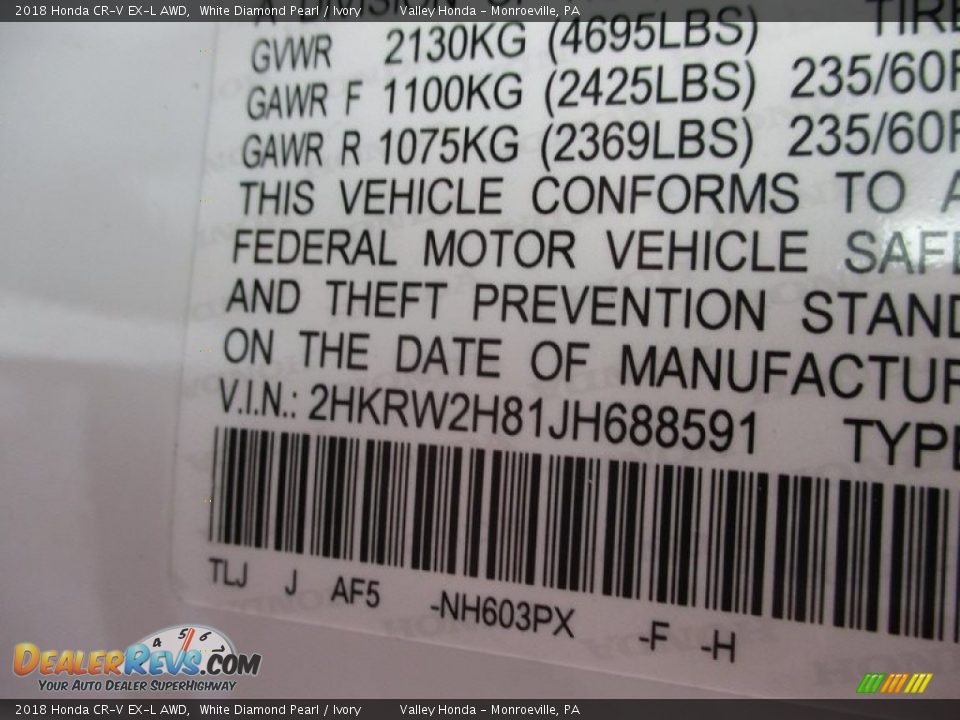 2018 Honda CR-V EX-L AWD White Diamond Pearl / Ivory Photo #19