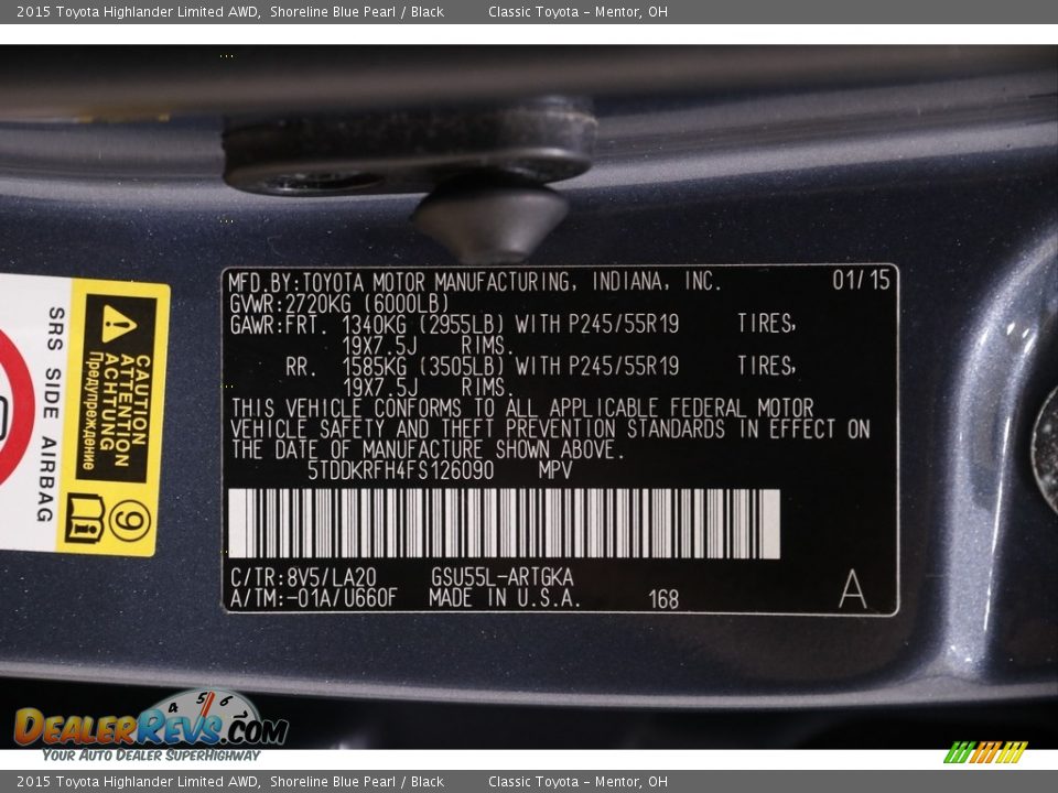 2015 Toyota Highlander Limited AWD Shoreline Blue Pearl / Black Photo #22