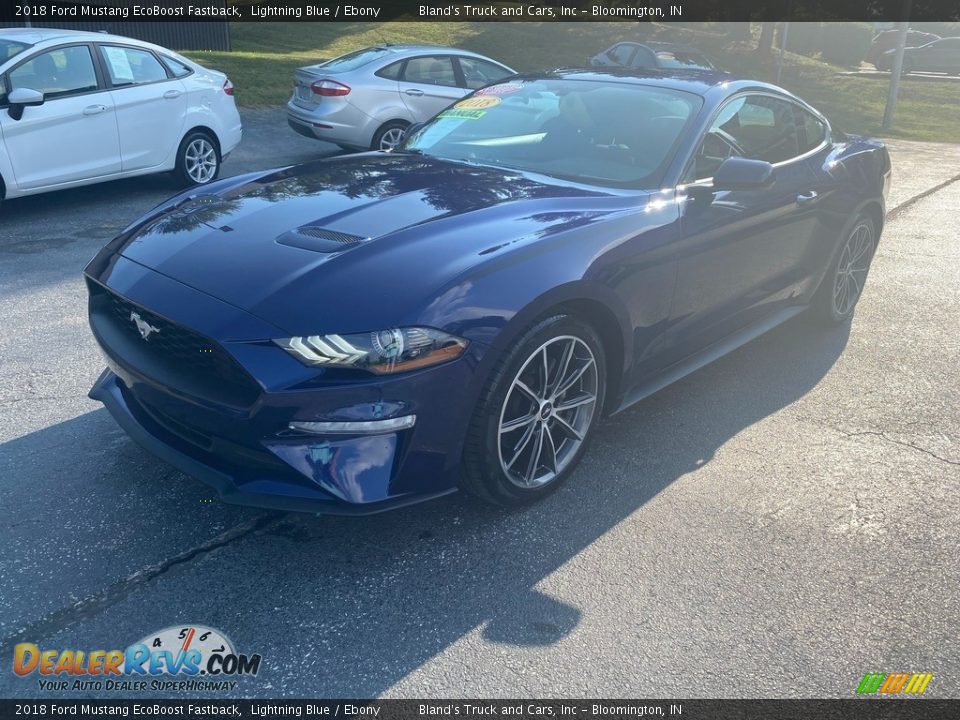 2018 Ford Mustang EcoBoost Fastback Lightning Blue / Ebony Photo #2