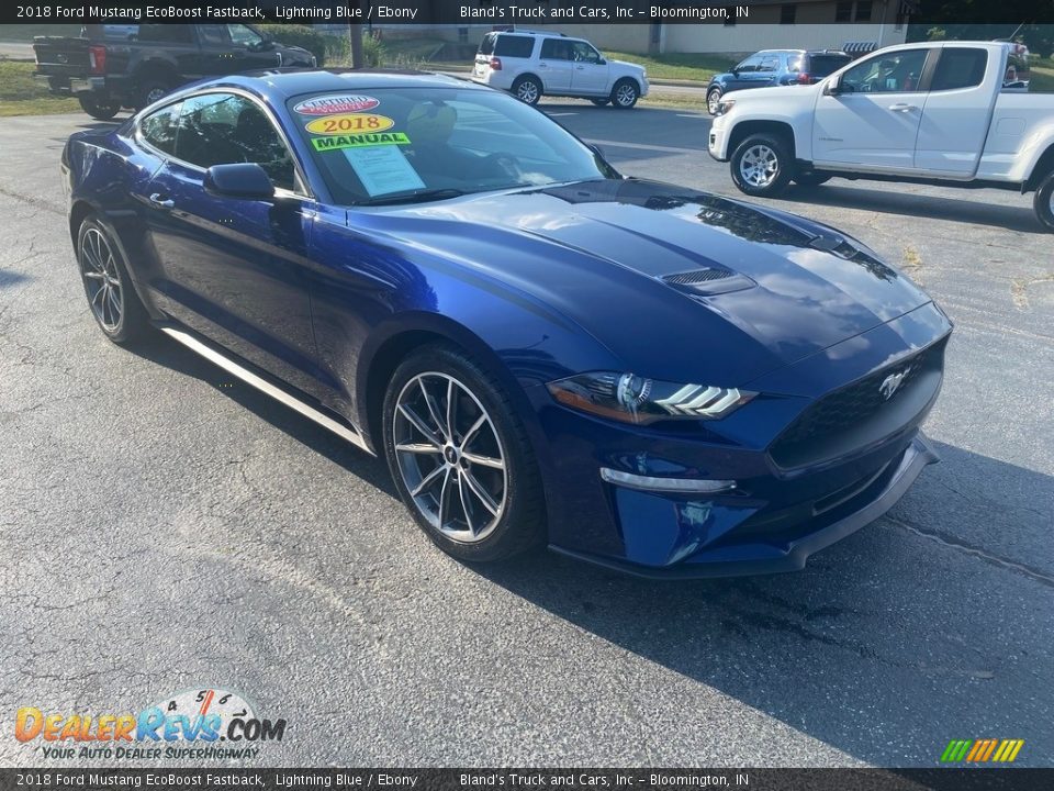 2018 Ford Mustang EcoBoost Fastback Lightning Blue / Ebony Photo #4