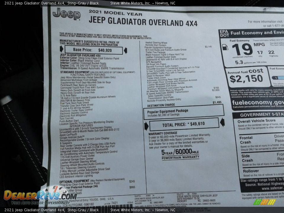 2021 Jeep Gladiator Overland 4x4 Sting-Gray / Black Photo #29