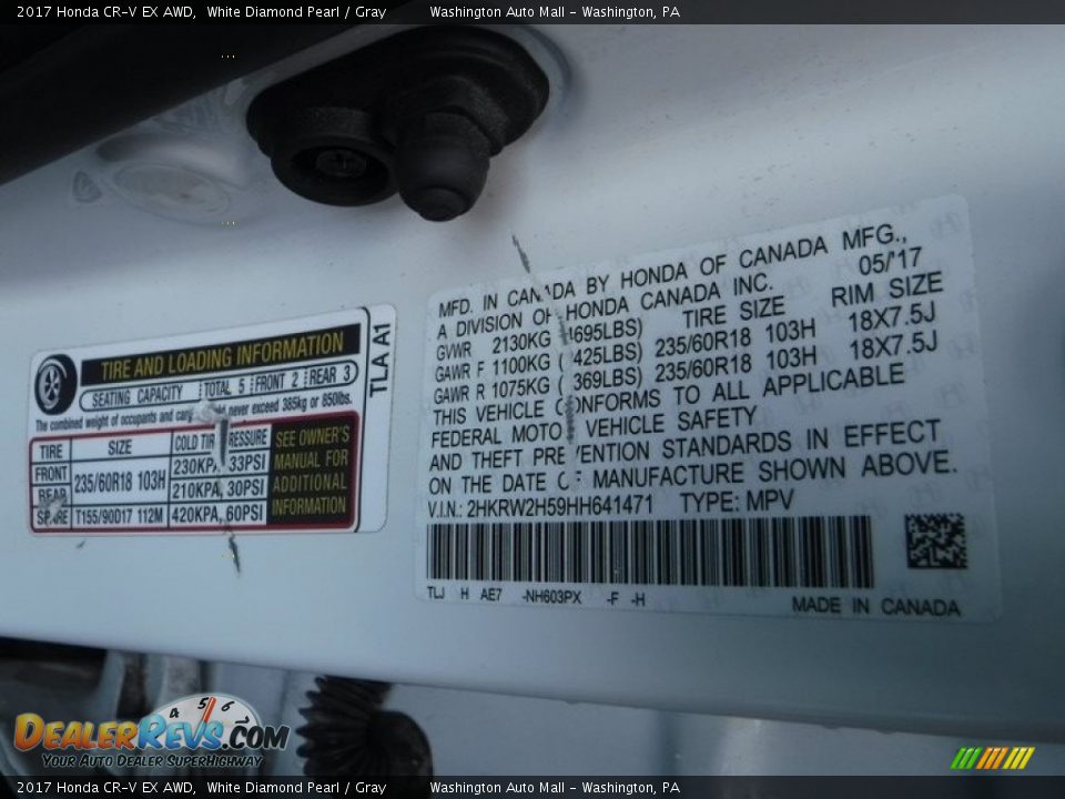 2017 Honda CR-V EX AWD White Diamond Pearl / Gray Photo #31