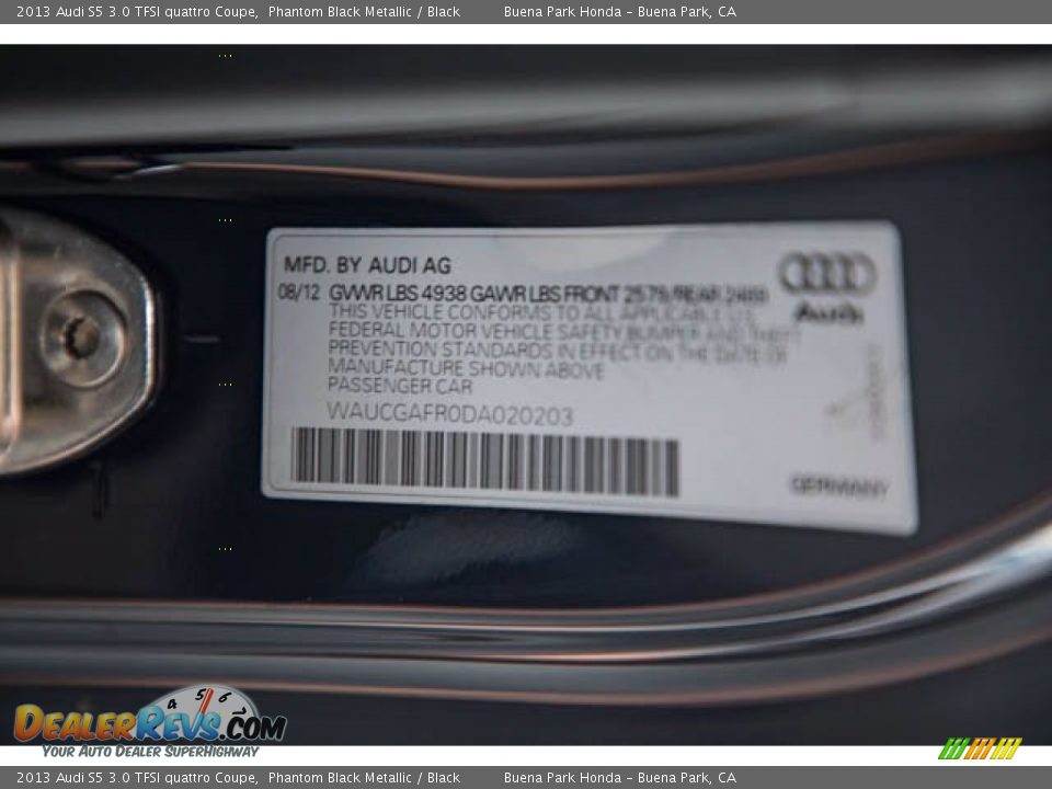 2013 Audi S5 3.0 TFSI quattro Coupe Phantom Black Metallic / Black Photo #34